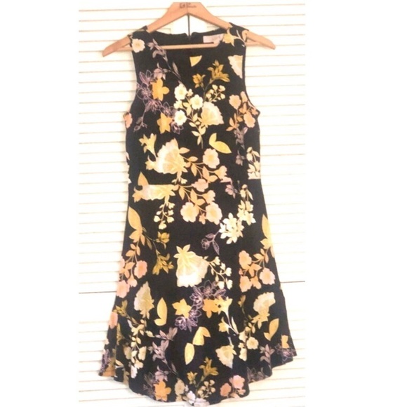 Loft Black floral dress mini size 2 - Picture 1 of 7